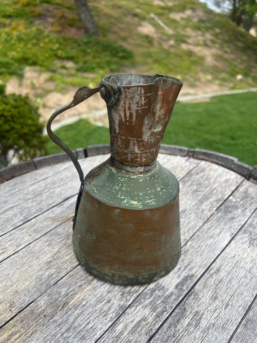 Vintage Handmade Copper Pitcher with Forged Handle